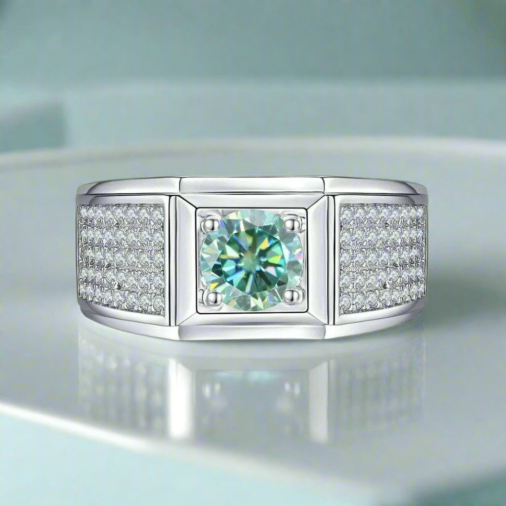 1.0 Ct Green Round Diamond Iced Out Men's Wedding Ring-Evani Naomi Jewelry