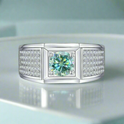 1.0 Ct Green Round Diamond Iced Out Men's Wedding Ring-Evani Naomi Jewelry