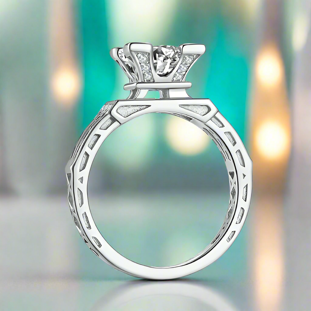 1.0 Ct Round & Baguette Diamond Engagement Ring-Evani Naomi Jewelry