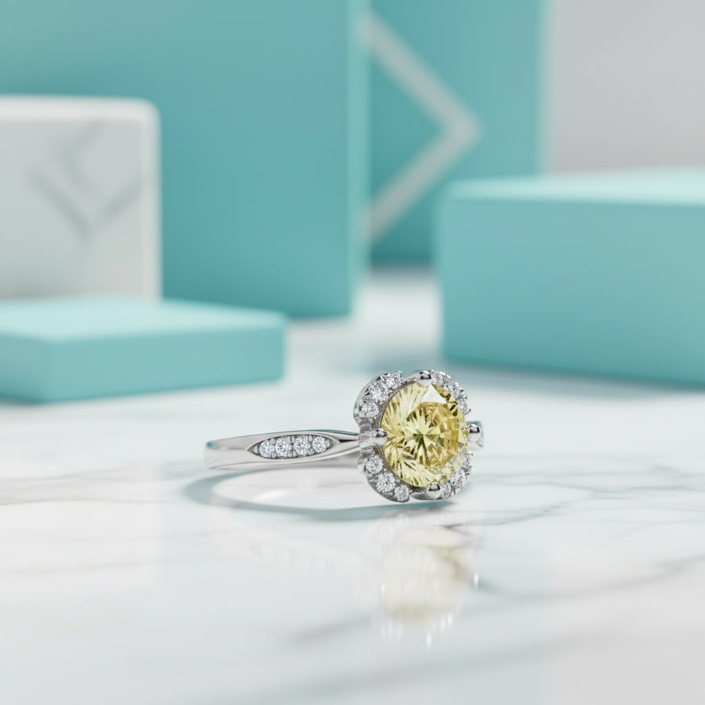 1.0 Ct Round Cut Diamond Topaz and Citrine Engagement Ring-Evani Jewelry