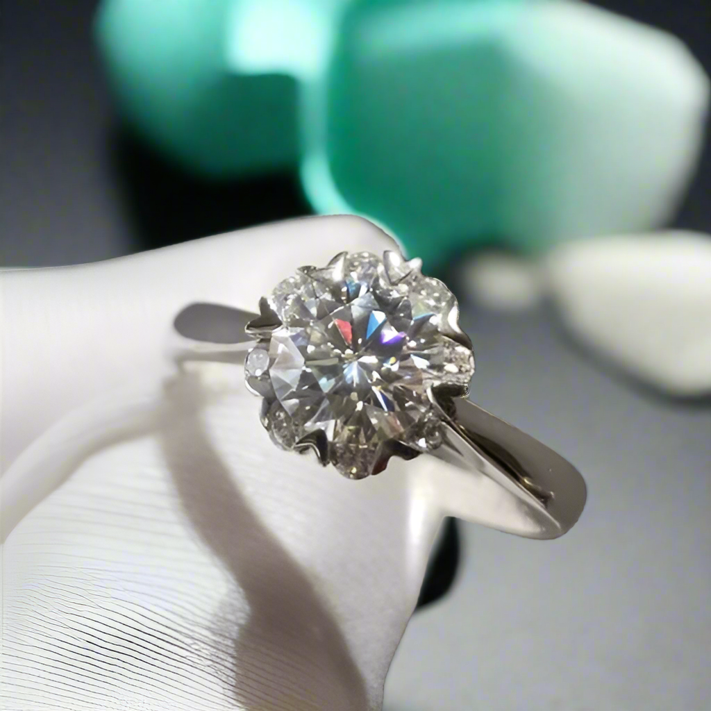 1.0 Ct Round Cut Diamond Engagement Ring with Heart Claws-Evani Naomi Jewelry