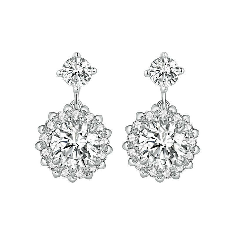 1.0 Ct Round Cut Diamond Flower Drop Earrings-Evani Naomi Jewelry