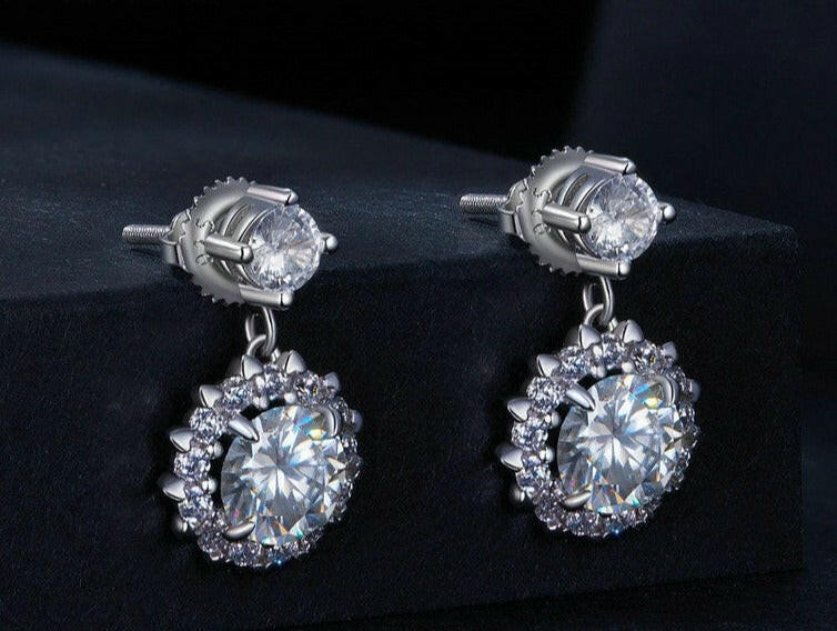 1.0 Ct Round Cut Diamond Flower Drop Earrings-Evani Naomi Jewelry
