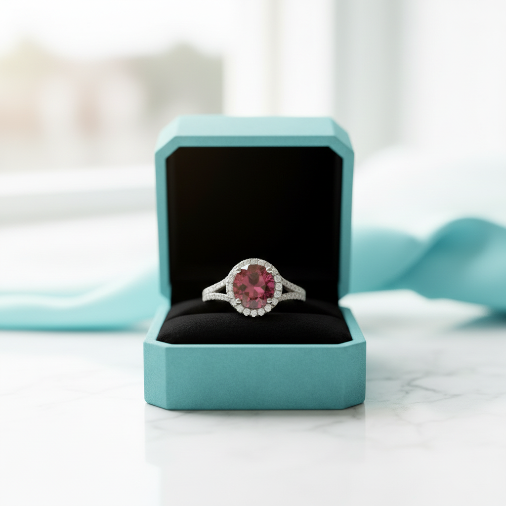 1.0 Ct Round Cut Ruby Halo Engagement Ring-Evani Jewelry
