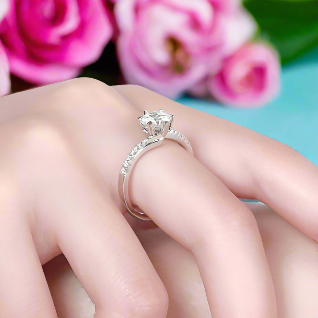 1.0 Ct Round Cut Diamond Heart Prong Engagement Ring-Evani Naomi Jewelry