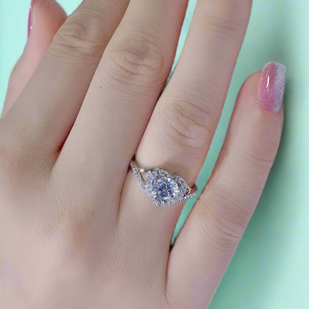 1.0 Ct Round Cut Diamond Heart Style Engagement Ring-Evani Naomi Jewelry