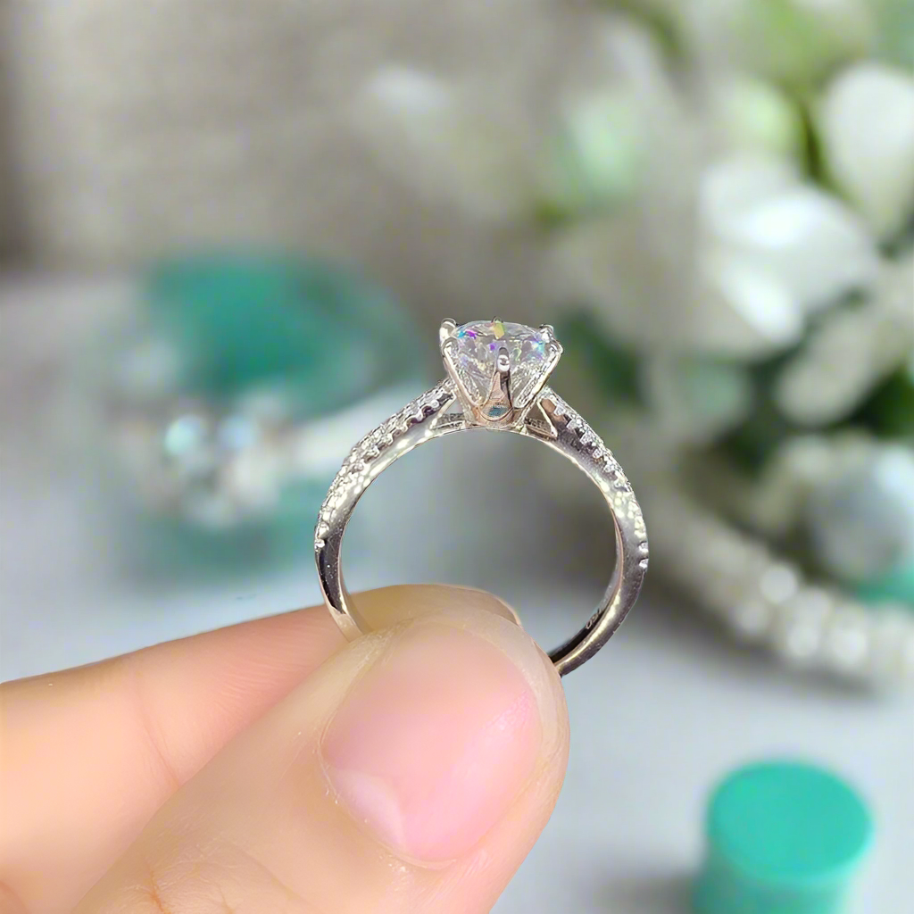 1.0 Ct Round Cut Diamond Split Shank Engagement Ring-Evani Naomi Jewelry