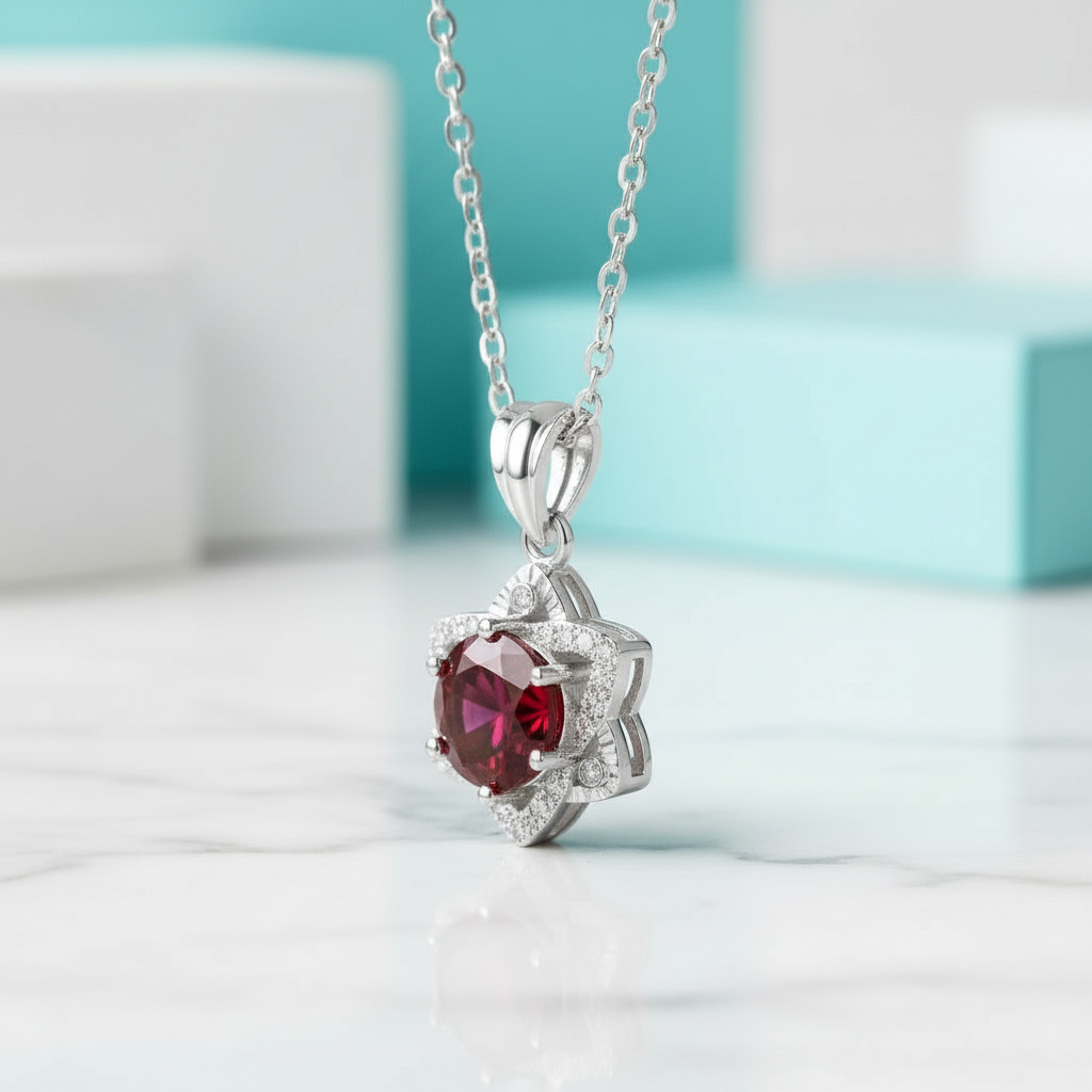 1.0 Ct Round Cut Ruby Star Pendant Necklace-Evani Jewelry