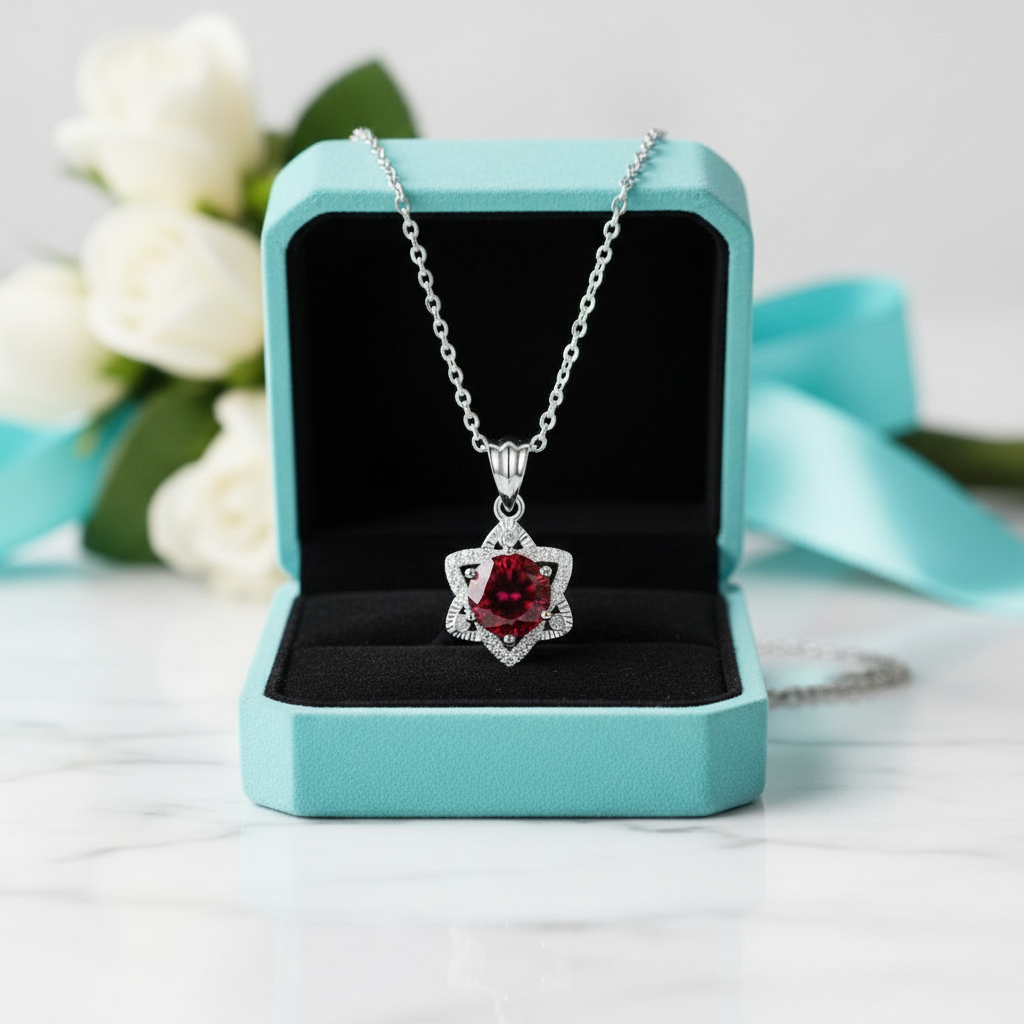 1.0 Ct Round Cut Ruby Star Pendant Necklace-Evani Jewelry