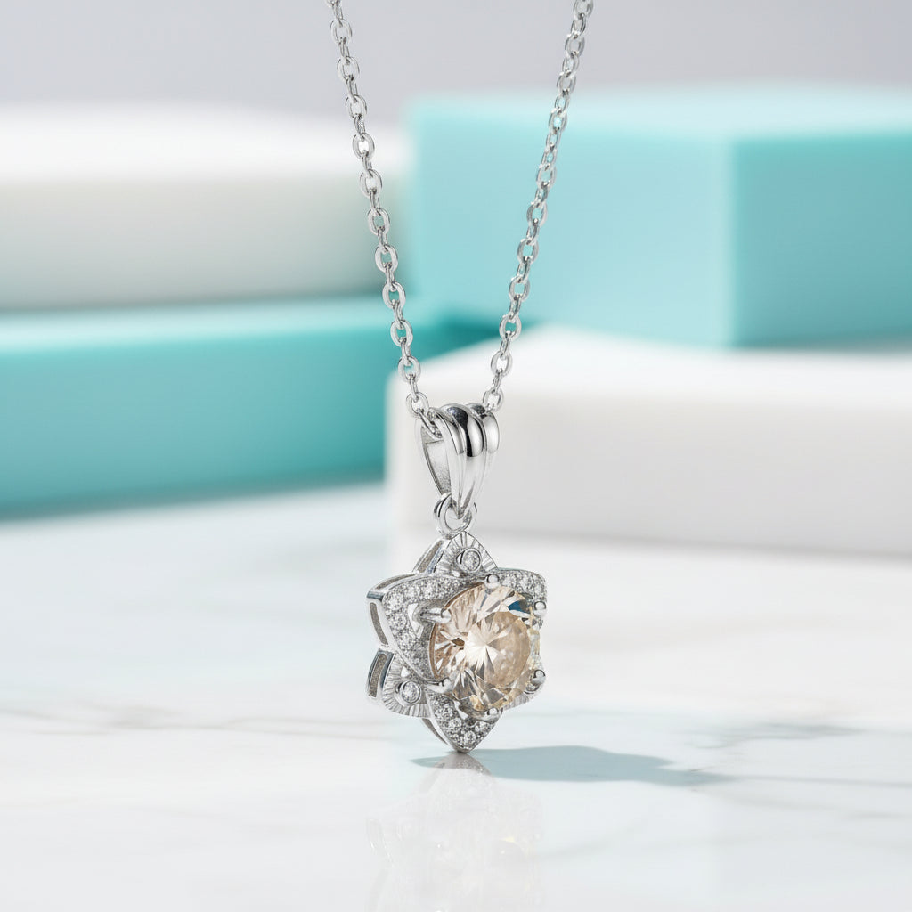 1.0 Ct Round Cut Diamond Star Topaz and Citrine Pendant Necklace-Evani Jewelry