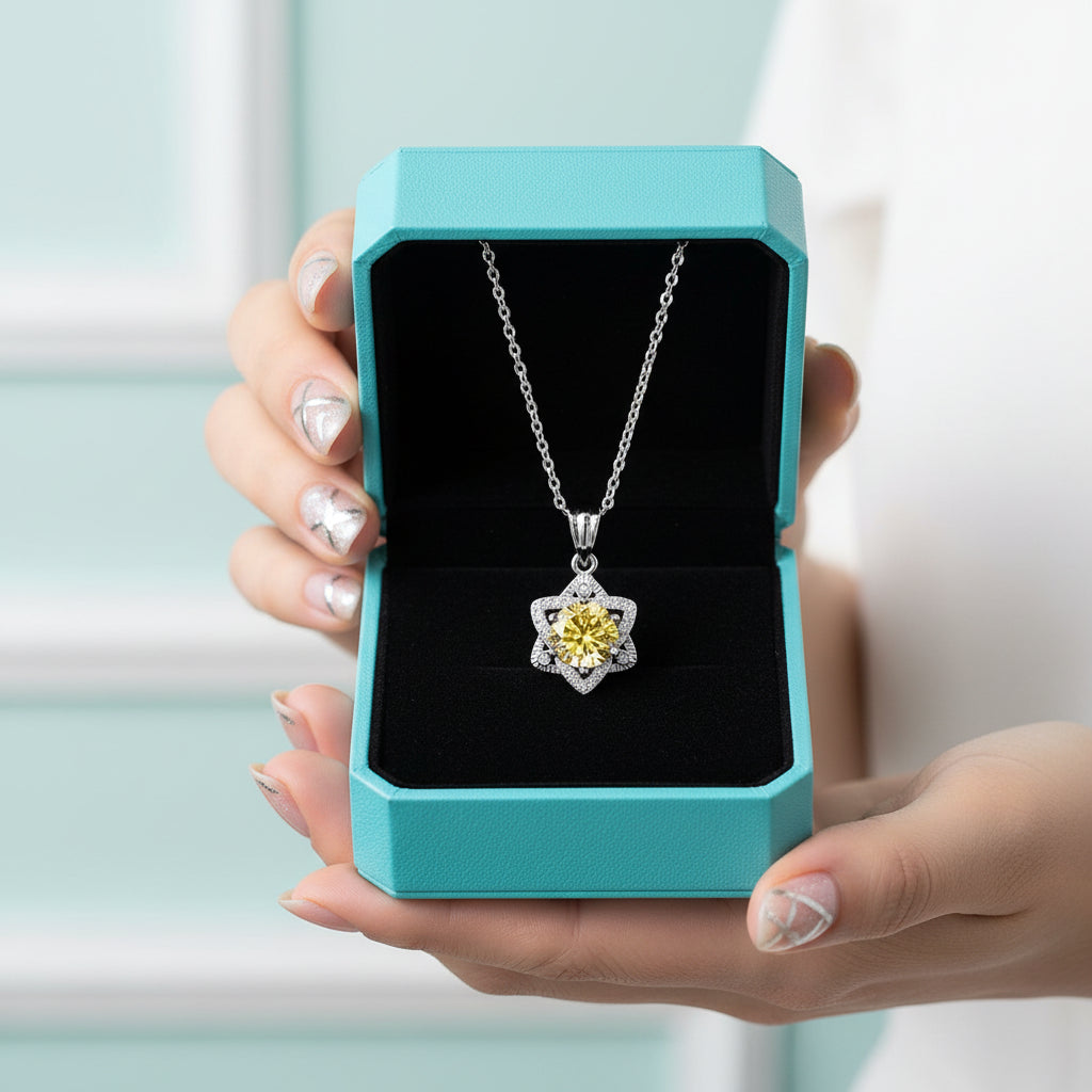 1.0 Ct Round Cut Diamond Star Topaz and Citrine Pendant Necklace-Evani Jewelry