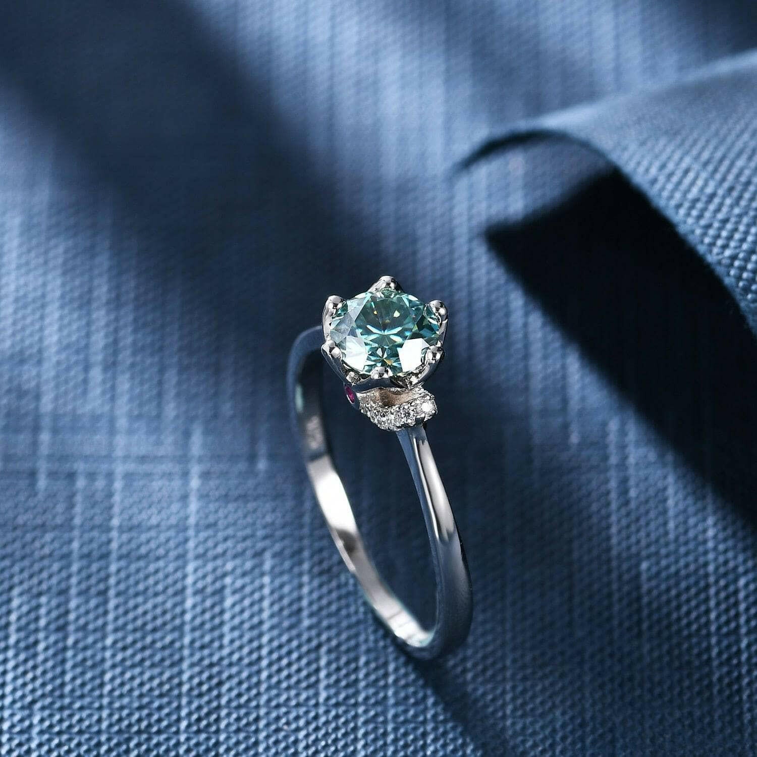 1.0 Ct Round Cut Green Diamond Engagement Ring-Evani Naomi Jewelry