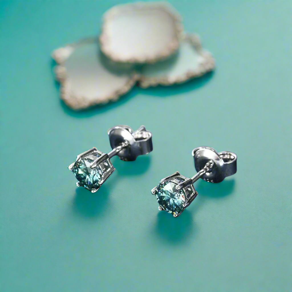 1.0 Ct Round Cut Green Diamond Stud Earrings-Evani Naomi Jewelry