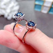 1.0 Ct Round Dark Blue Diamond Engagement Ring-Evani Naomi Jewelry