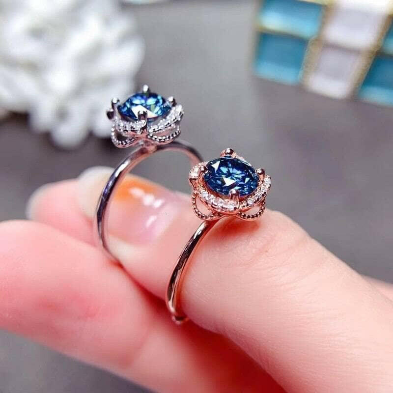 1.0 Ct Round Dark Blue Diamond Engagement Ring-Evani Naomi Jewelry