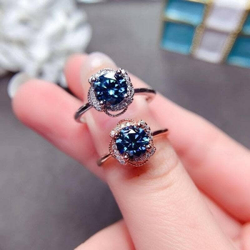 1.0 Ct Round Dark Blue Diamond Engagement Ring-Evani Naomi Jewelry