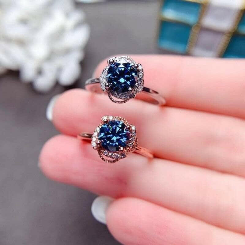 1.0 Ct Round Dark Blue Diamond Engagement Ring-Evani Naomi Jewelry