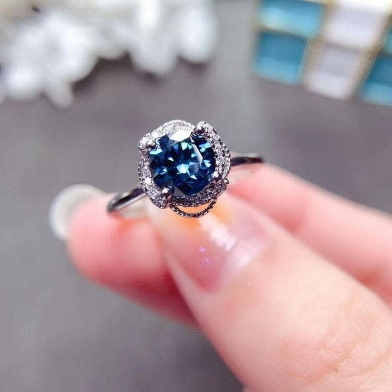 1.0 Ct Round Dark Blue Diamond Engagement Ring-Evani Naomi Jewelry