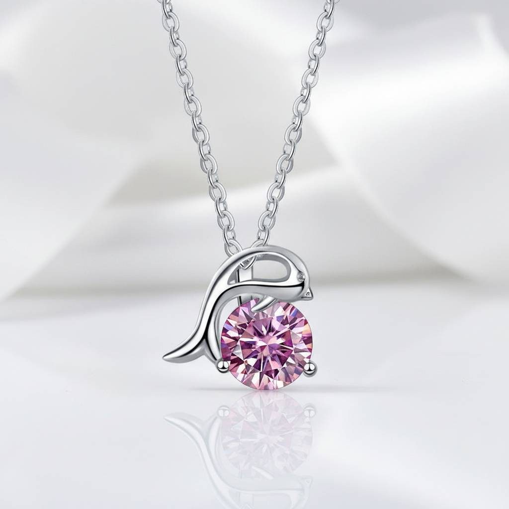 1.0 Ct Round Cut Tourmaline Birthstone Dolphin Pendant Necklace - Evani Naomi Jewelry