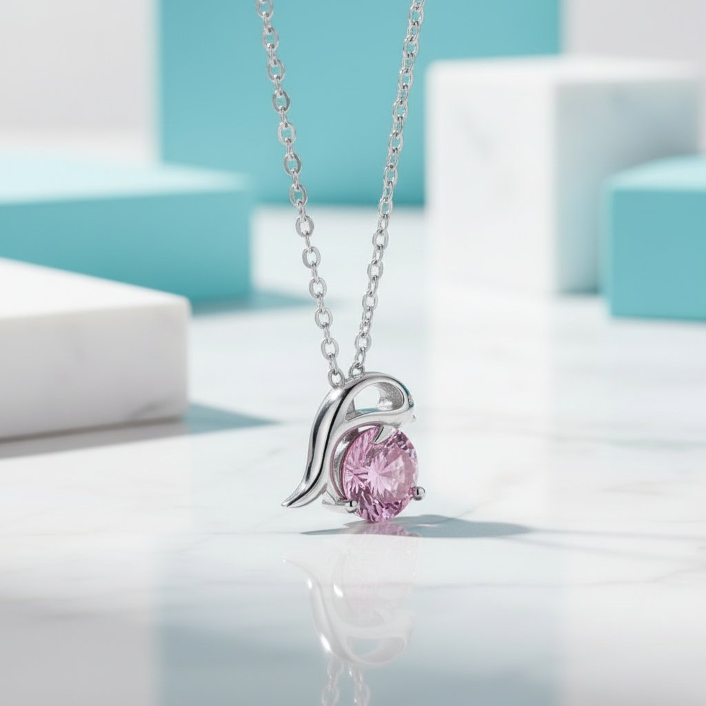 1.0 Ct Round Cut Tourmaline Birthstone Dolphin Pendant Necklace - Evani Naomi Jewelry
