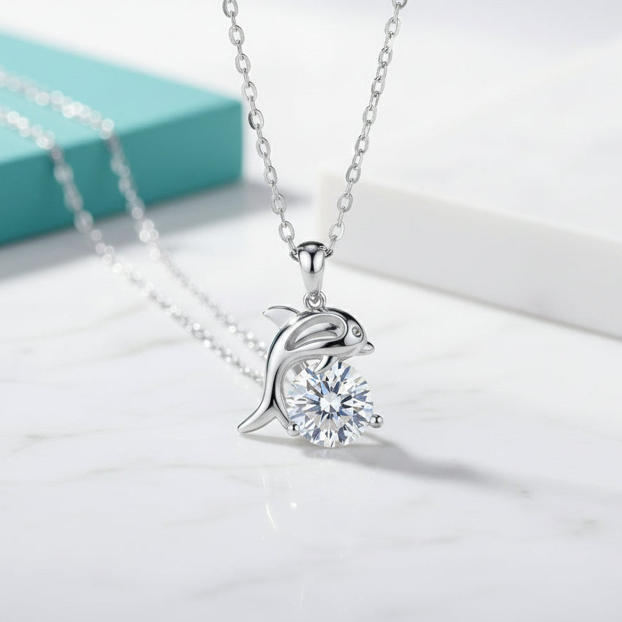 1.0 Ct Round Cut Diamond Dolphin Birthstone Pendant Necklace-Evani Jewelry