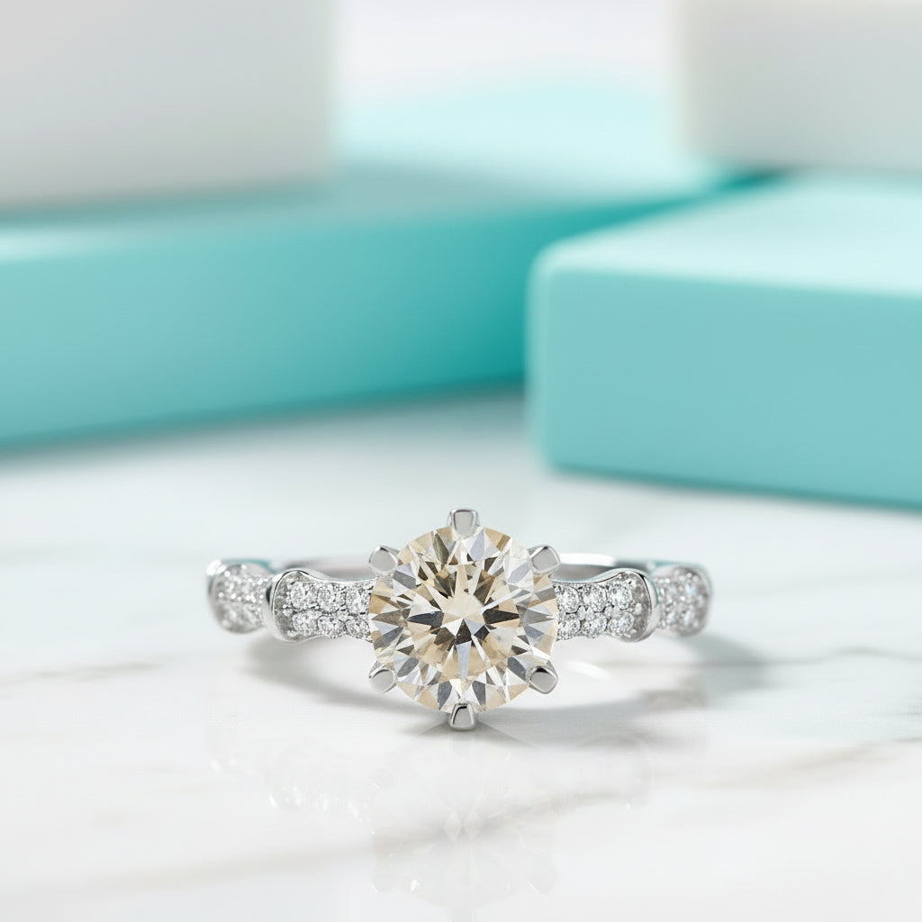 1.0 Ct Round Diamond Topaz and Citrine Engagement Ring-Evani Jewelry