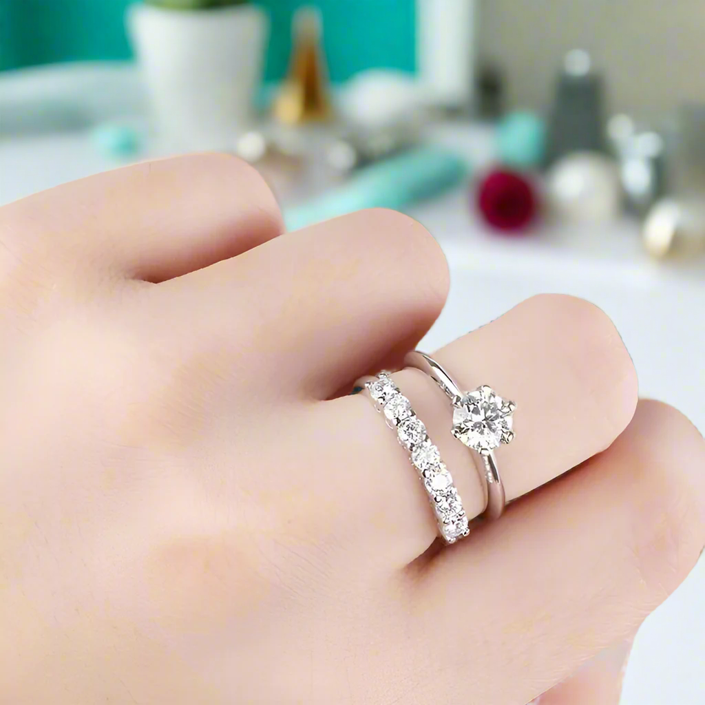 1.0 Ct Round Diamond Engagement Ring Set-Evani Naomi Jewelry