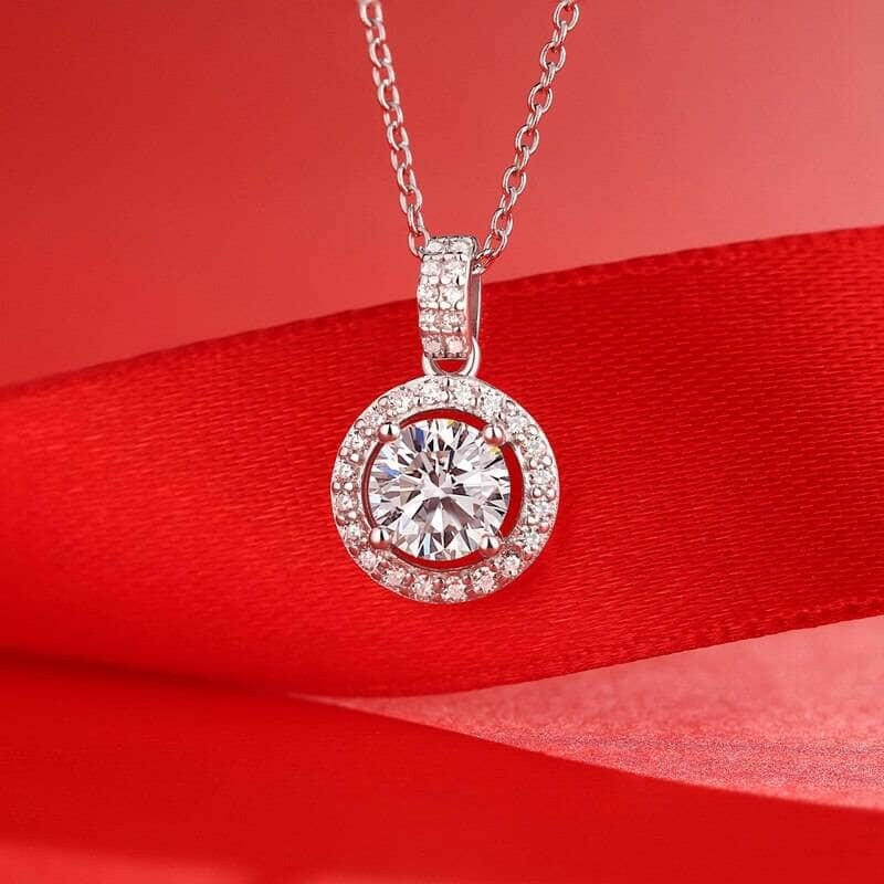 1.0 Ct Round Diamond Halo Pendant Necklace-Evani Naomi Jewelry