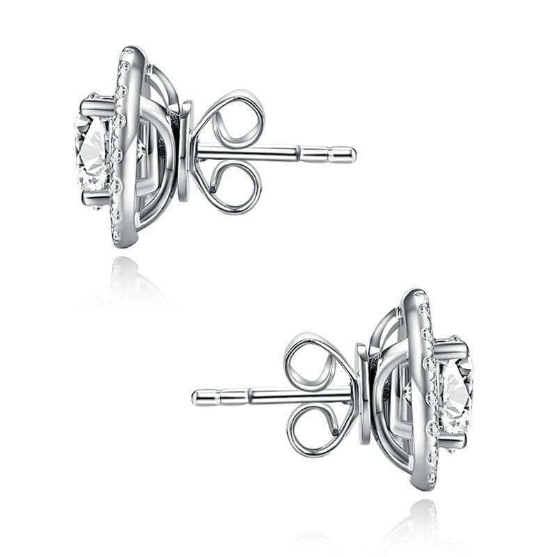 1.0 Ct Round Diamond Halo Stud Earrings-Evani Naomi Jewelry
