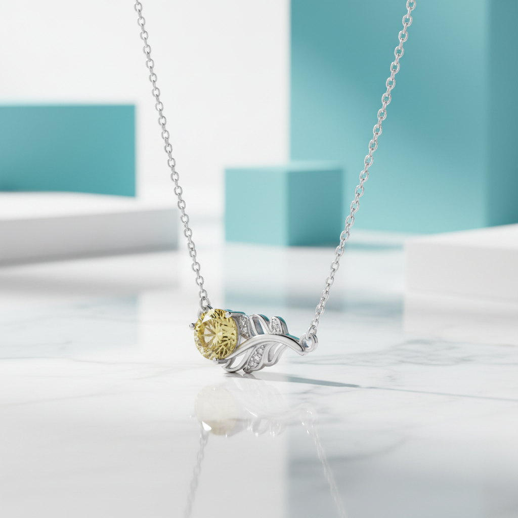 1.0 Ct Round Cut Lucky Leaf Topaz and Citrine Necklace - Evani Naomi Jewelry