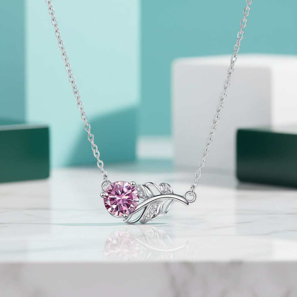 1.0 Ct Round Cut Lucky Leaf Tourmaline Birthstone Necklace-Evani Jewelry
