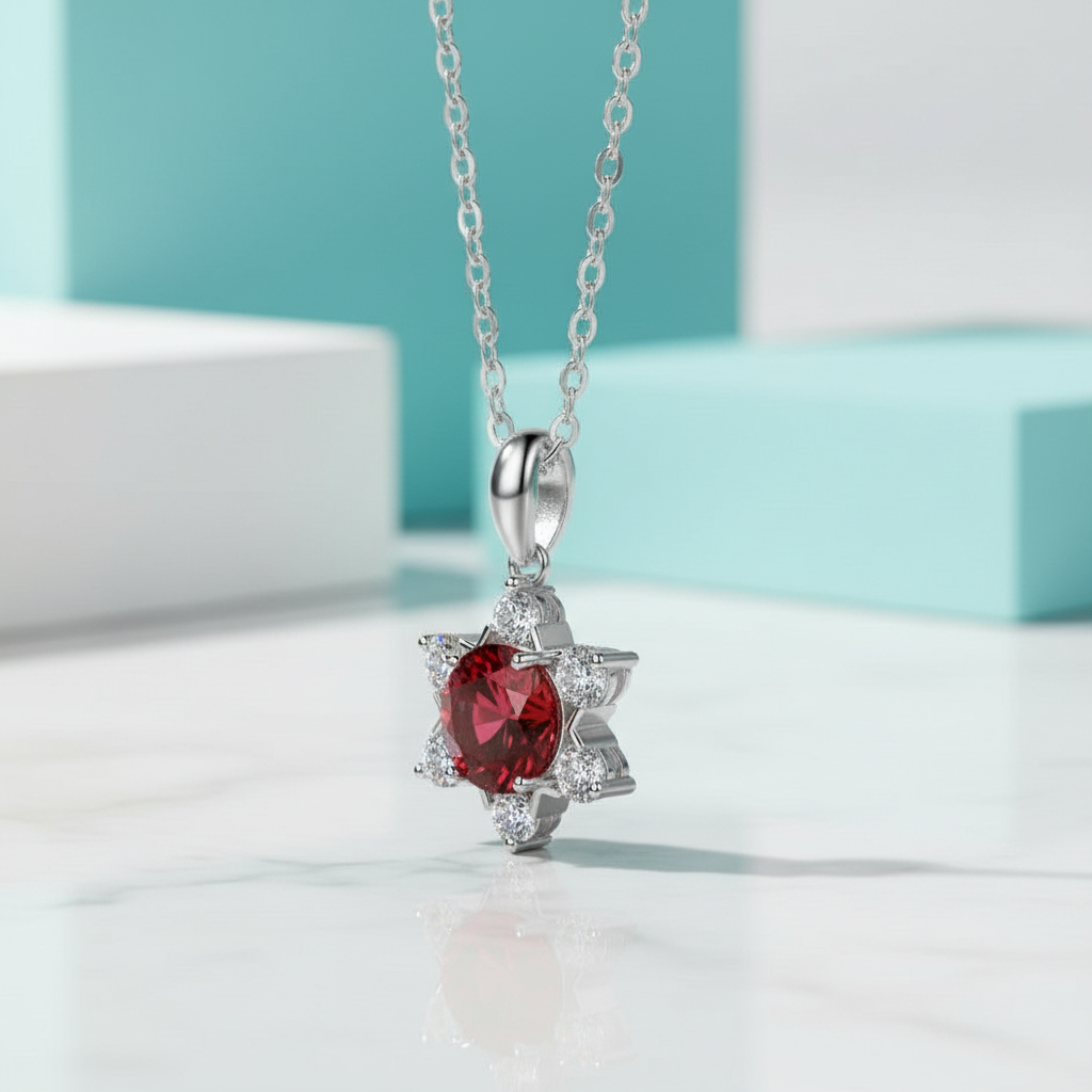 1.0 Ct Round Cut Ruby Snowflake Pendant Necklace-Evani Jewelry