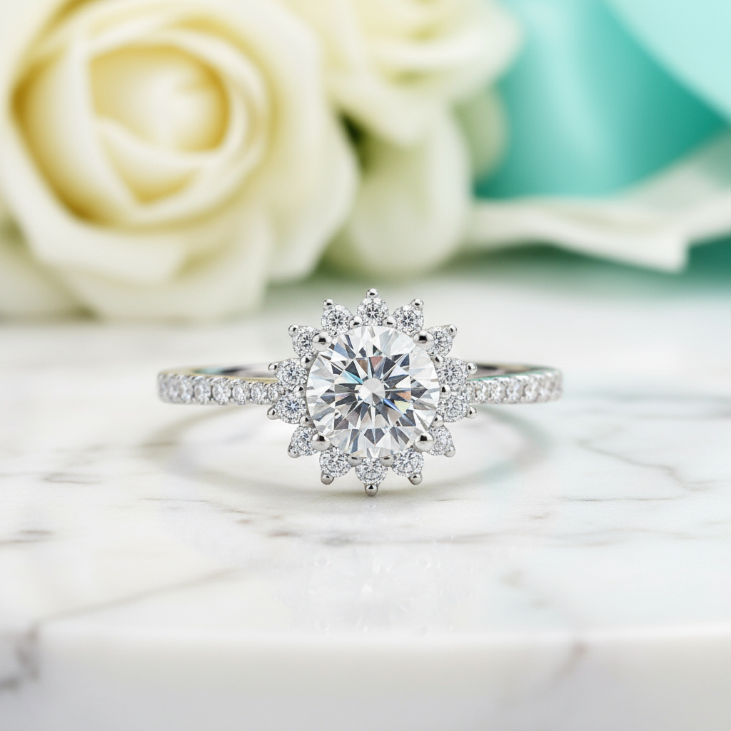 1.0 Ct Round Diamond Sunflower Engagement Ring