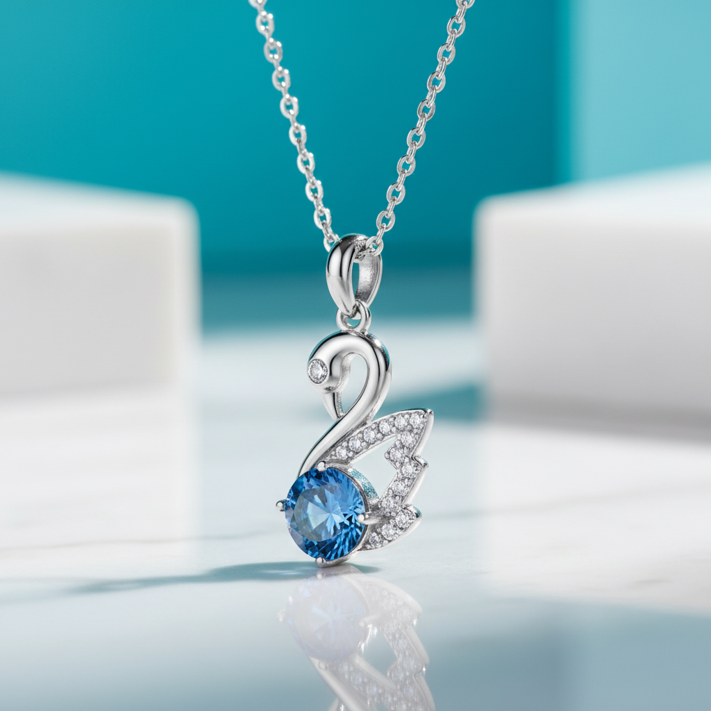 1.0 Ct Round Cut Sapphire Birthstone Swan Pendant Necklace-Evani Jewelry