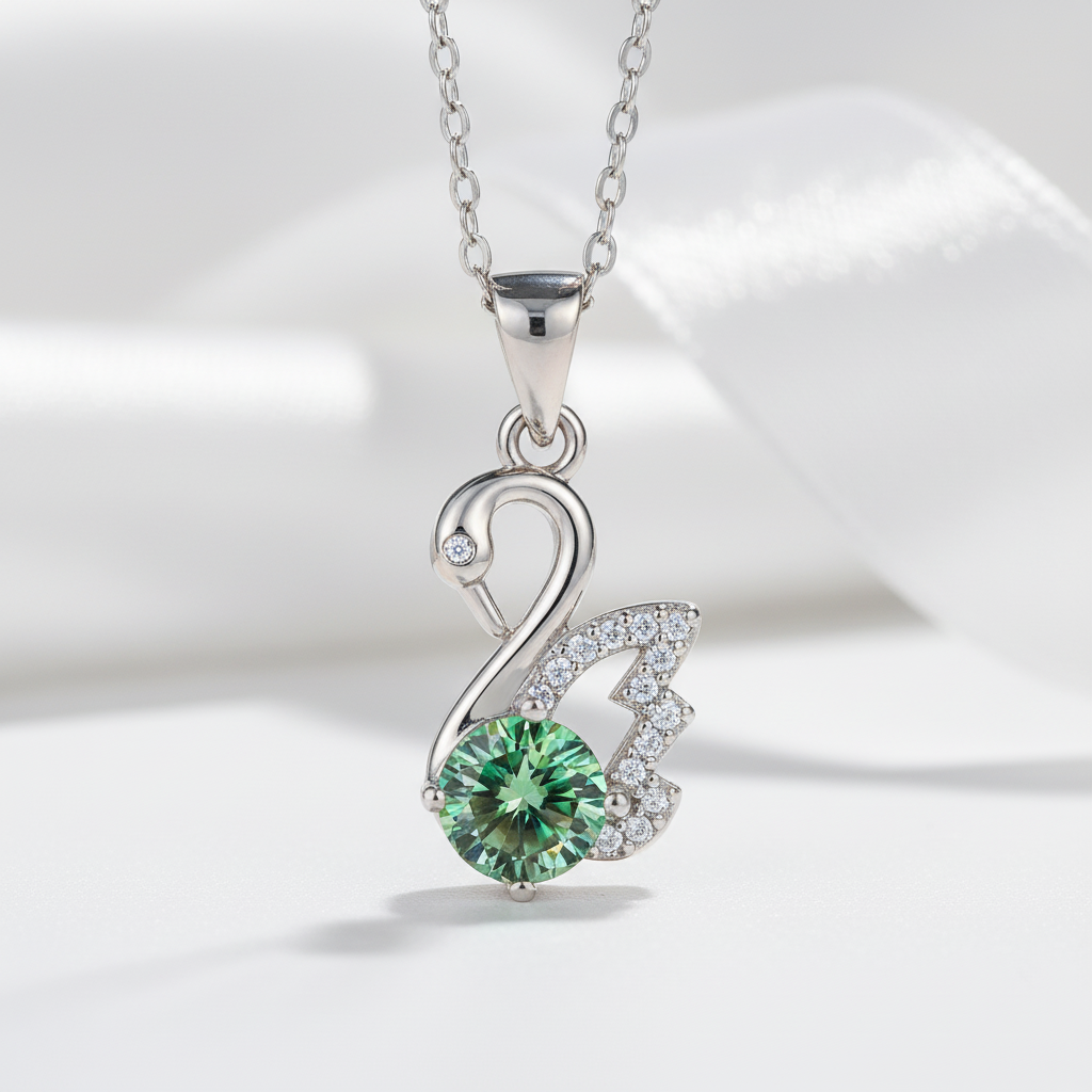 1.0 Ct Round Cut Peridot Swan Pendant Necklace-Evani Jewelry