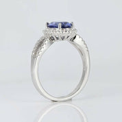 1.0ct Blue Sapphire Oval Cut Diamond Engagement Ring with Halo-Evani Naomi Jewelry