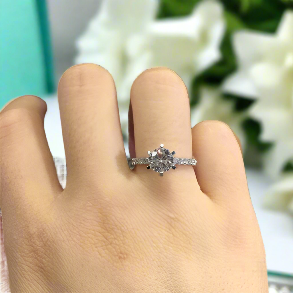 1.0ct Round Cut Diamond White Gold Engagement Ring-Evani Naomi Jewelry