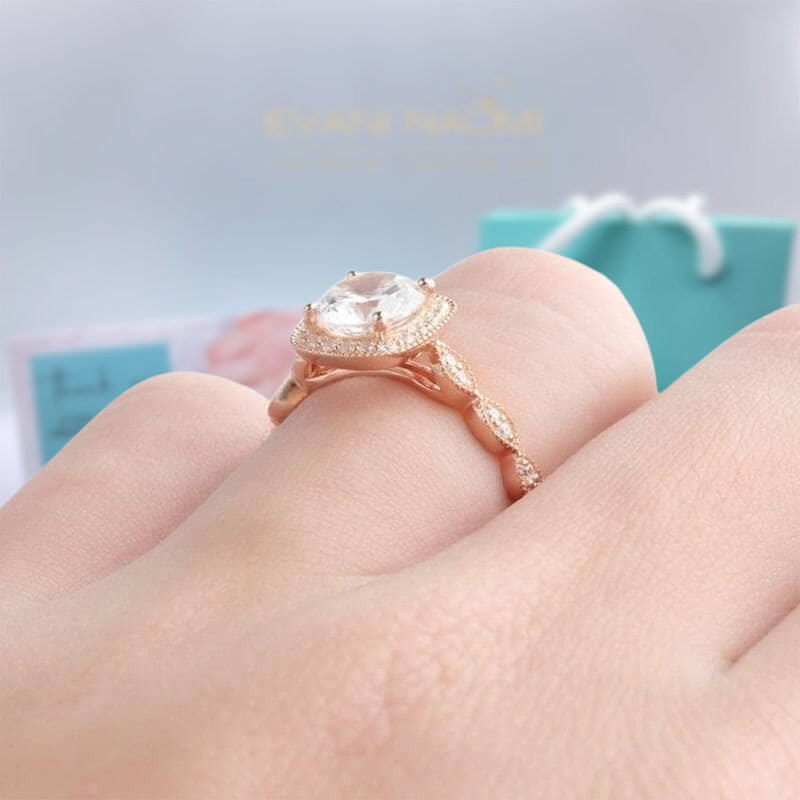 1.2 Ct Round Cut Diamond 14K Rose Gold Halo Engagement Ring-Evani Naomi Jewelry