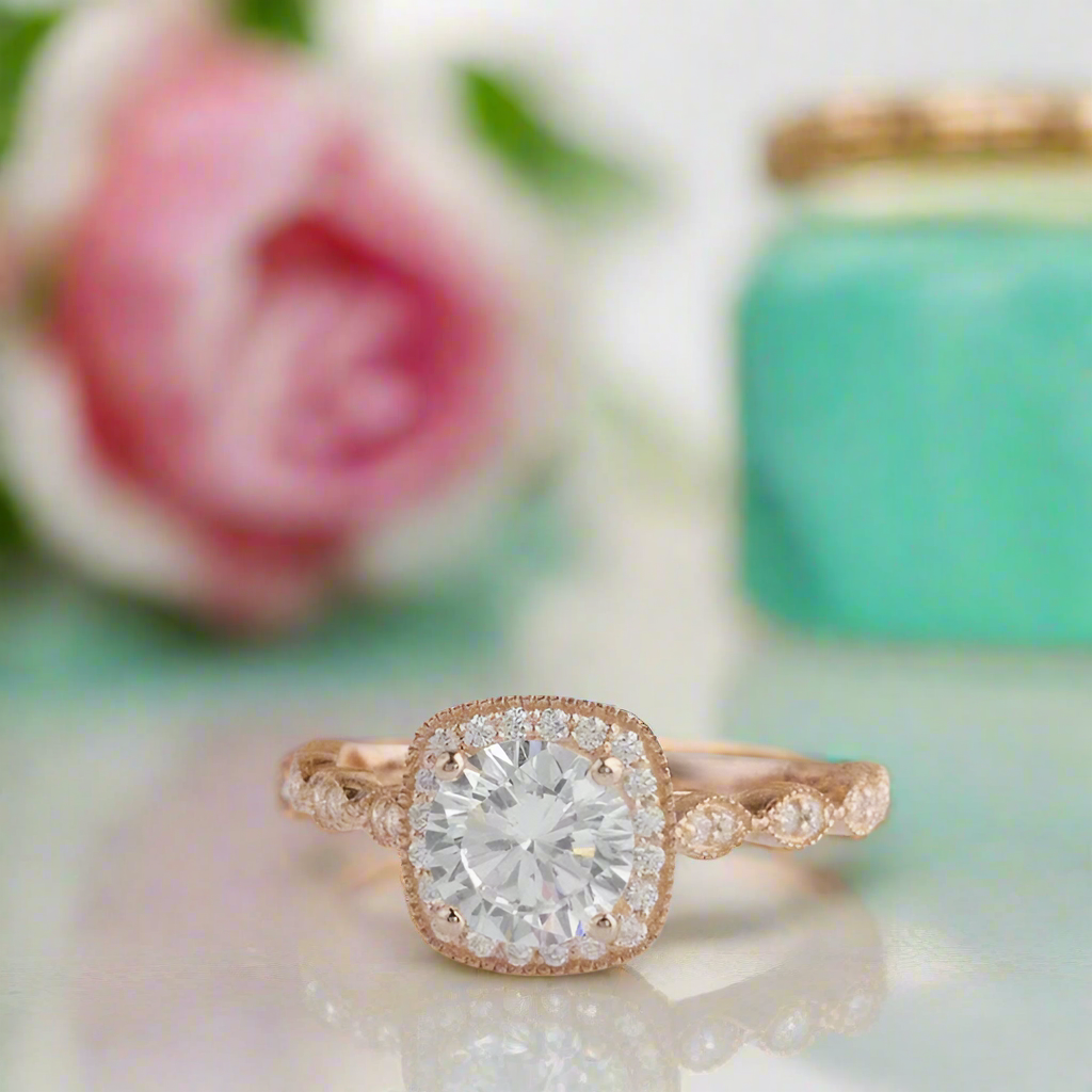 1.2 Ct Round Cut Diamond 14K Rose Gold Halo Engagement Ring-Evani Naomi Jewelry