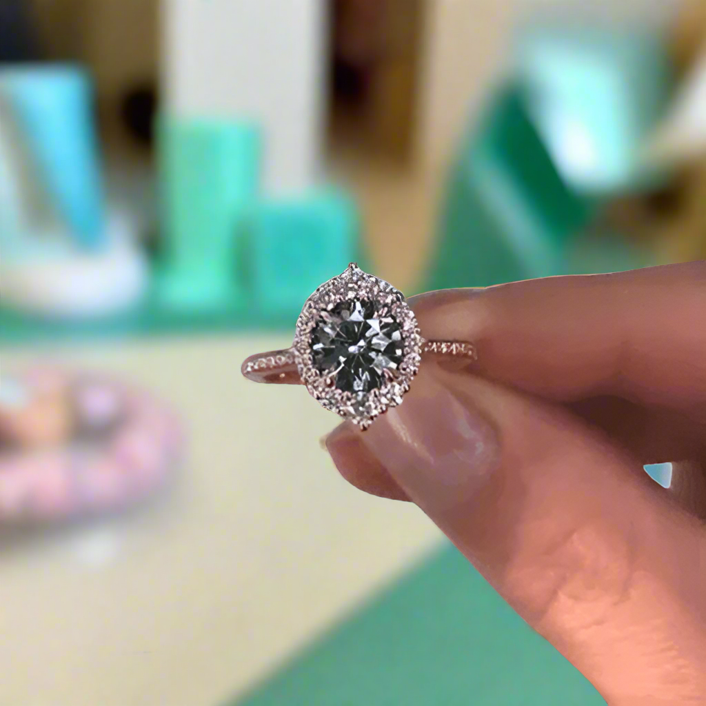 1.3 Ct Round Cut Diamond Halo Vintage Engagement Ring-Evani Naomi Jewelry
