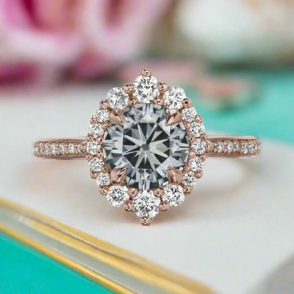 1.3 Ct Round Cut Diamond Halo Vintage Engagement Ring-Evani Naomi Jewelry