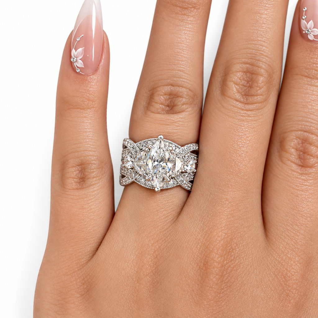1.5 Ct Marquise Cut Diamond Insert Wedding Ring Set-Evani Jewelry
