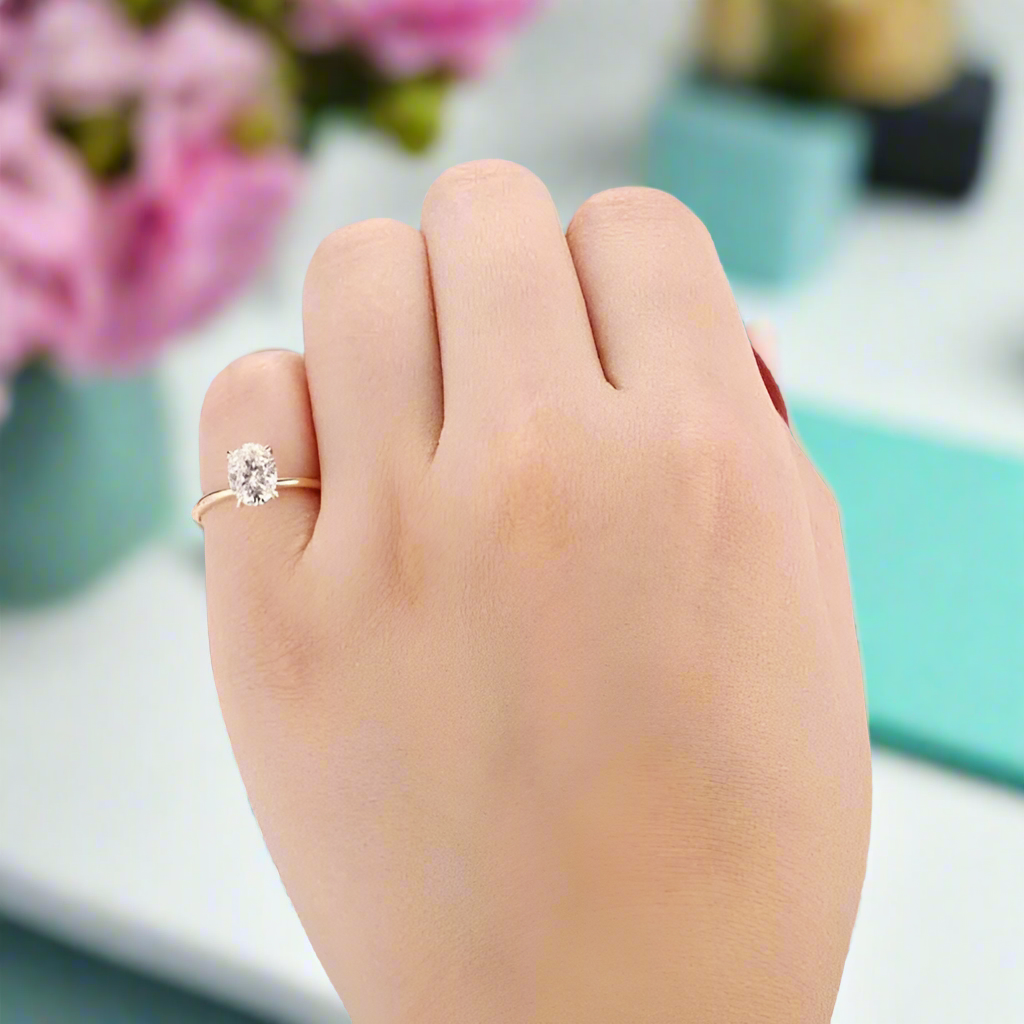 1.5 Ct Oval Cut Diamond Hidden Halo Engagement Ring-Evani Naomi Jewelry