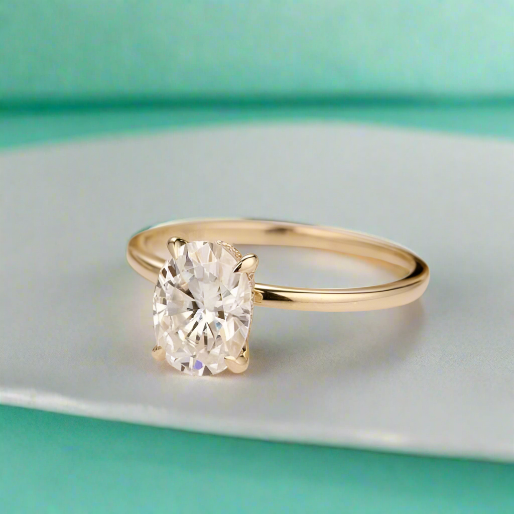 1.5 Ct Oval Cut Diamond Hidden Halo Engagement Ring-Evani Naomi Jewelry