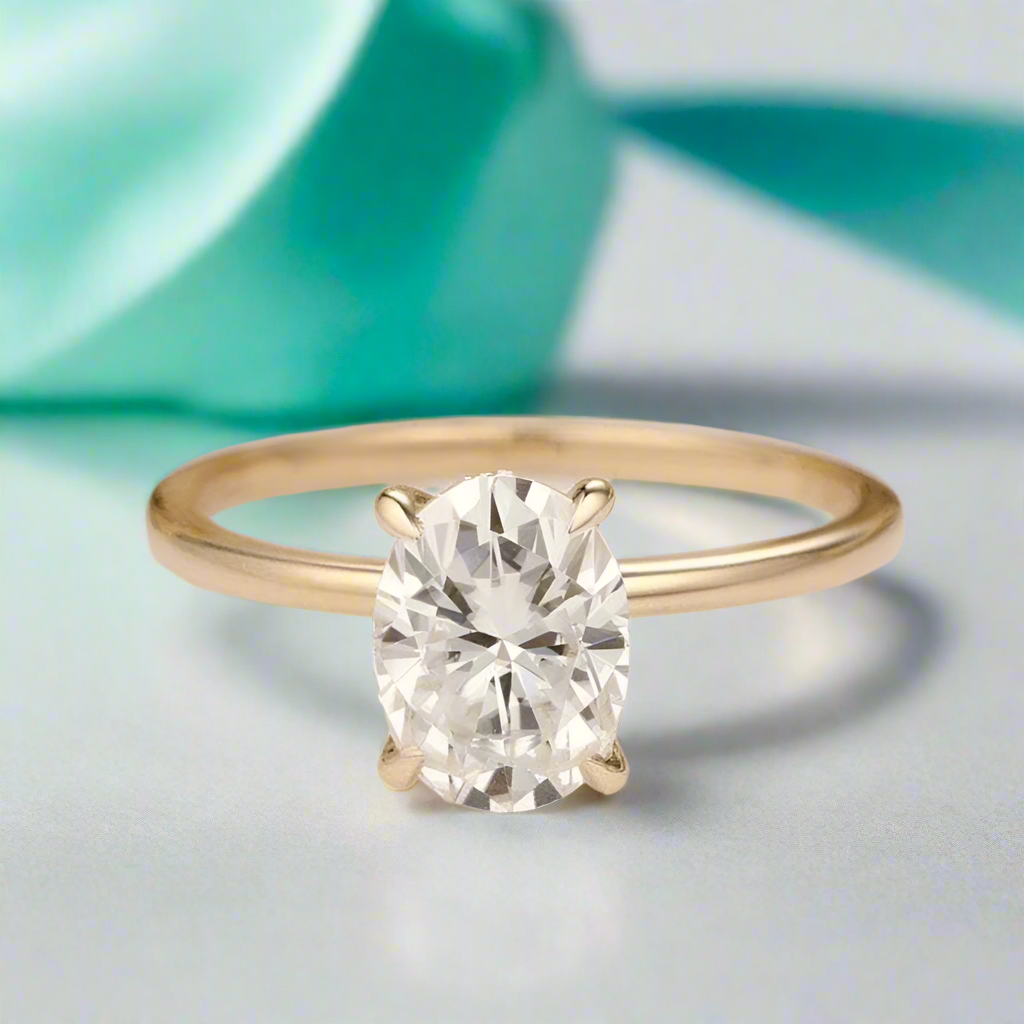 1.5 Ct Oval Cut Diamond Hidden Halo Engagement Ring-Evani Naomi Jewelry