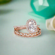 1.5 Ct Oval Diamond 14k Rose Gold Halo Engagement Ring Set-Evani Naomi Jewelry