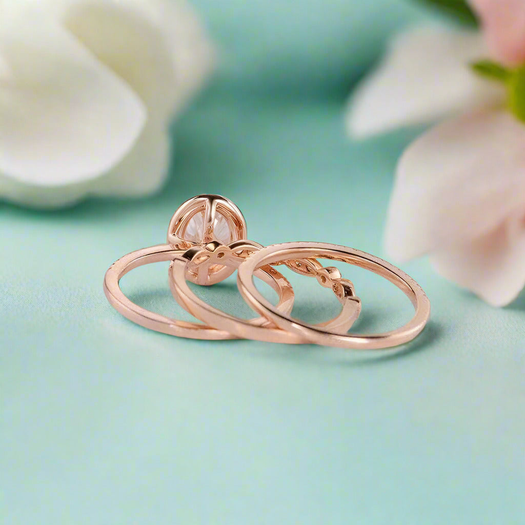1.5 Ct Oval Diamond 14k Rose Gold Halo Engagement Ring Set-Evani Naomi Jewelry