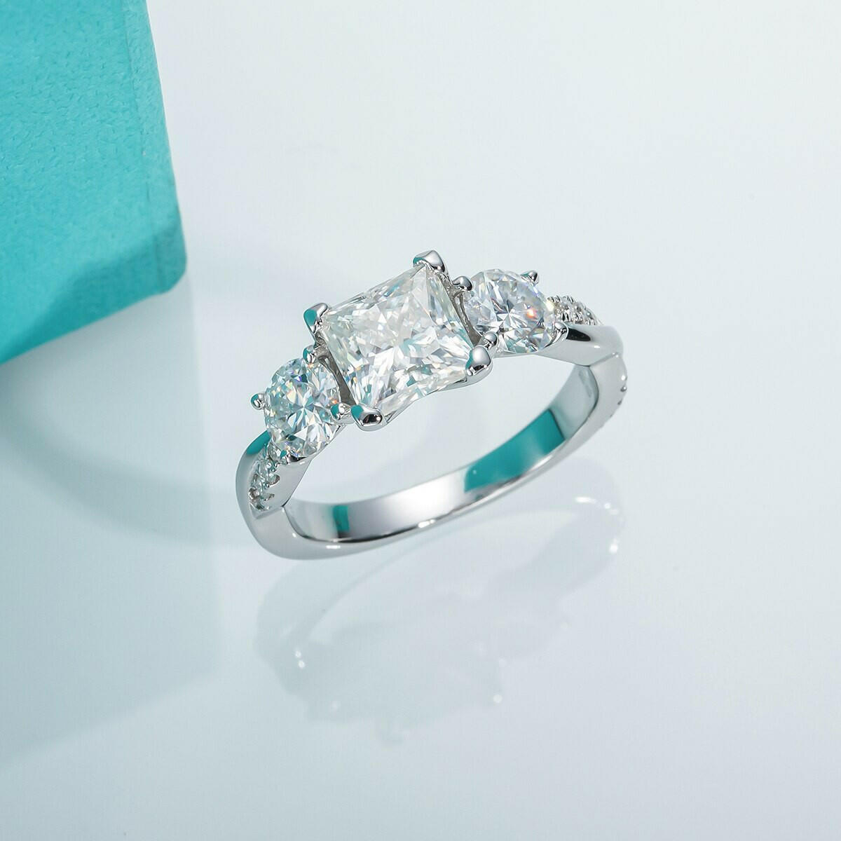 1.5 Ct Princess Cut Diamond Three Stone Engagement Ring-Evani Naomi Jewelry