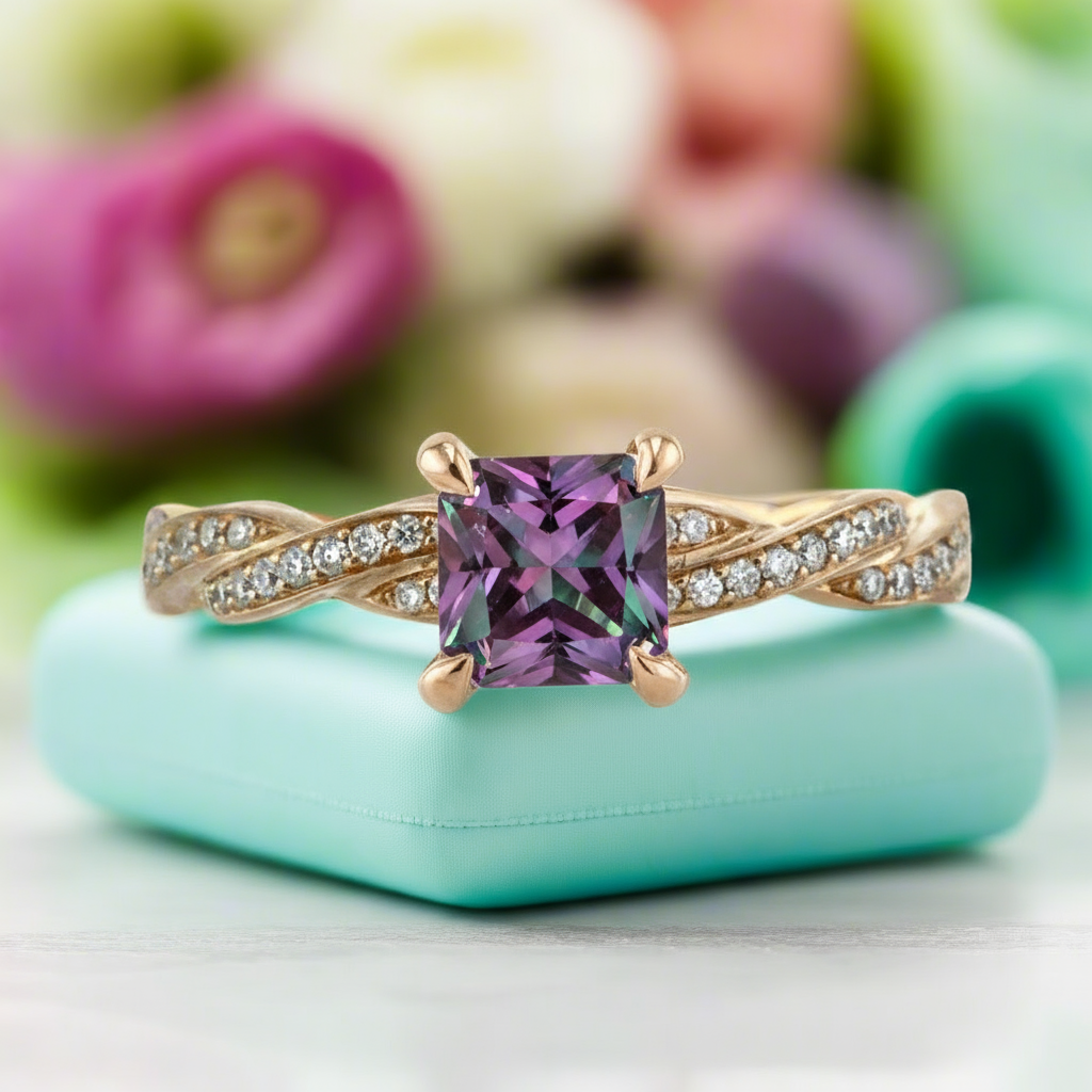 1.50 ct Princess Cut Diamond Twist Engagement Ring-Evani Naomi Jewelry