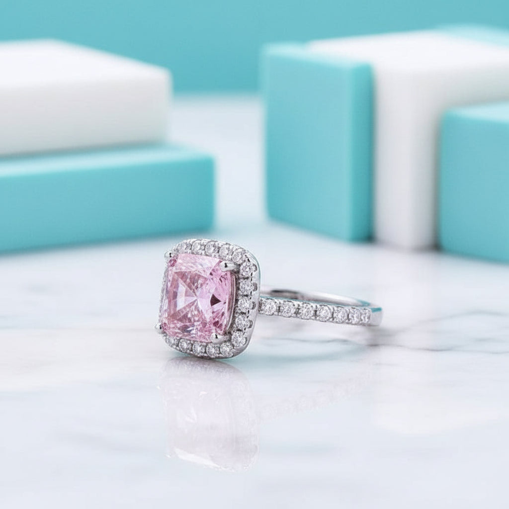 1.5ct Tourmaline Cushion Cut Engagement Ring with Halo-Evani Jewelry